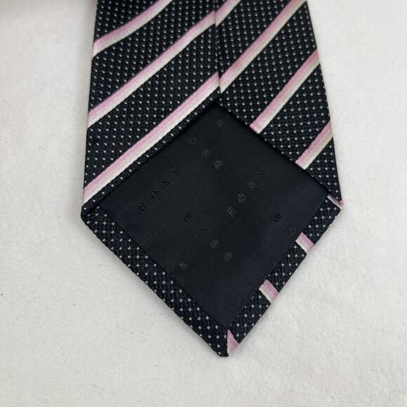 Hugo Boss Black Label By Hugo Boss Silk Tie Stripe Polka Dot Black Pink - Picture 2 of 4